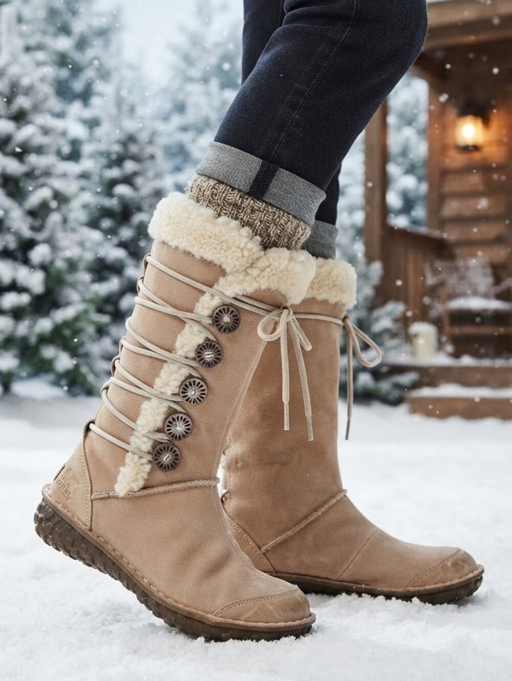 Sorel Taupe Suede Shearling Winter Boots Women’s Size 7
